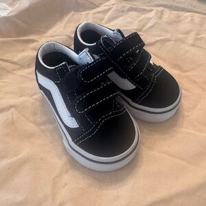 Vans Kids Black and White Velcro Skate Sneakers